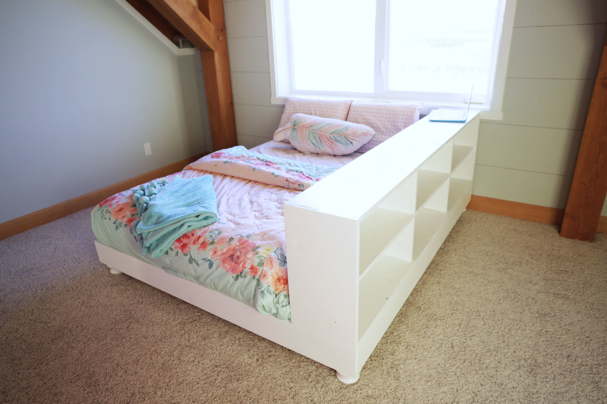 Platform Bed with Side Storage 1x12 Divider Shelf Ana White